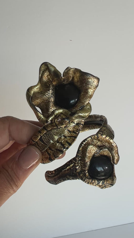 
            
                Load and play video in Gallery viewer, Vintage 80&amp;#39;s Sculptural Leather BYPASS Bracelet
            
        